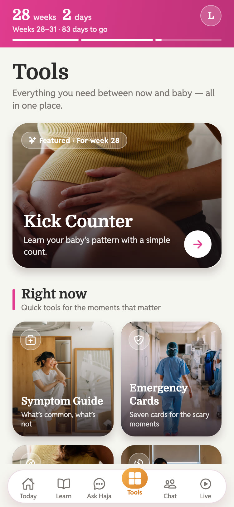 Haja Health app preview: the Tools screen